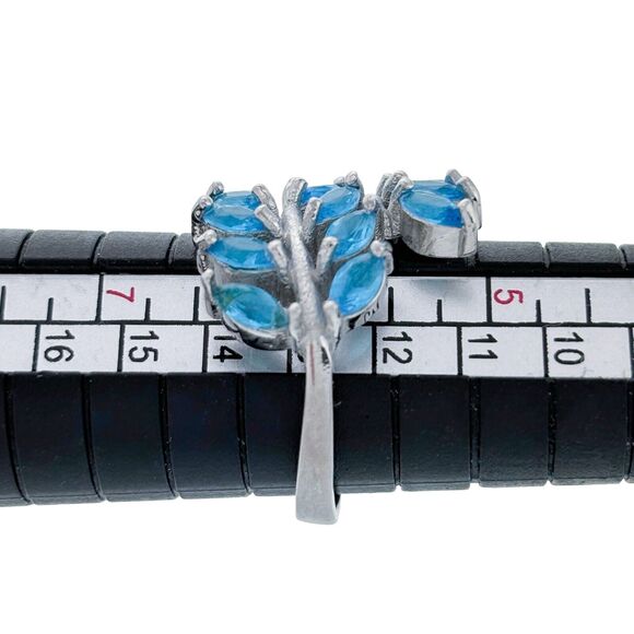 Vintage Sterling Silver 925 Three Row Blue Marquis Cubic Zirconia Ring Size 6 - Picture 8 of 9